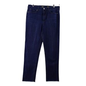Seven7 Womens Weekend Slim Fit Jean Dark Wash Stretch Denim Frayed Hem Size 14